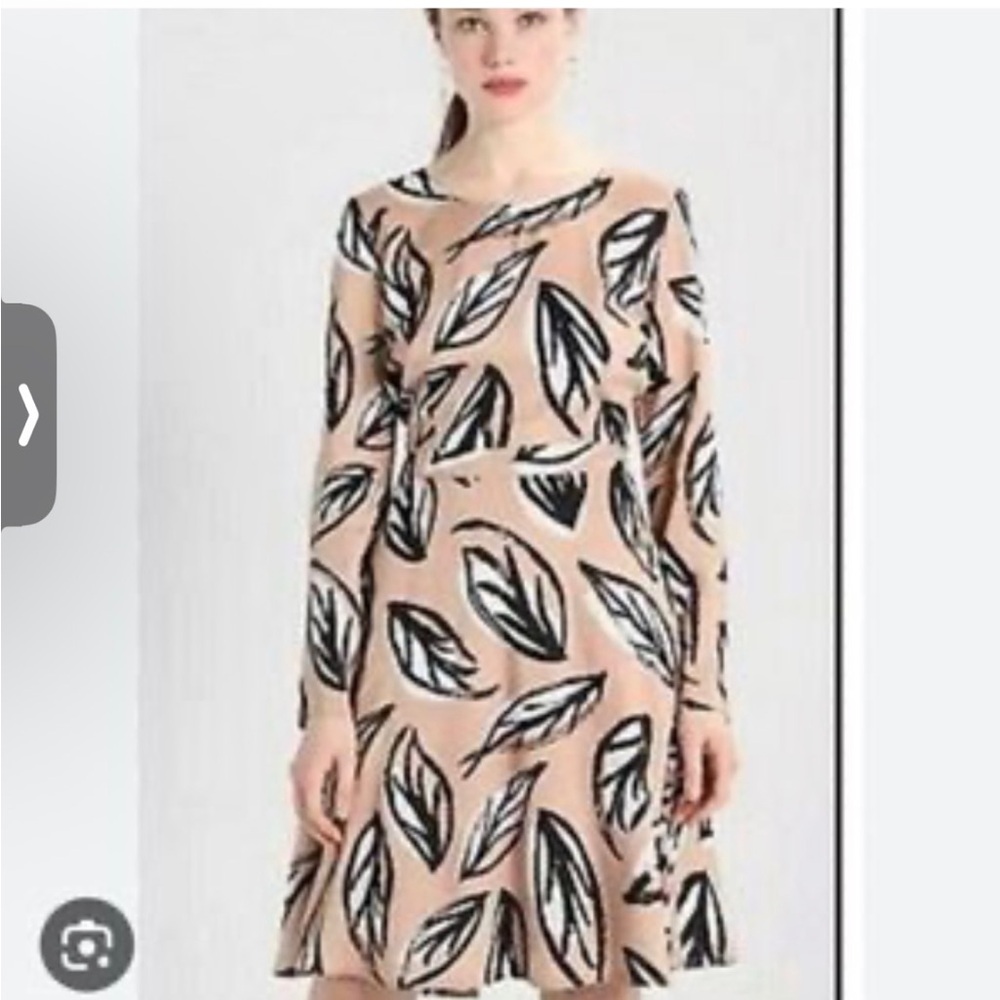 Numph Azami Dress Blush Leaf Print Skater Dress in Black & White